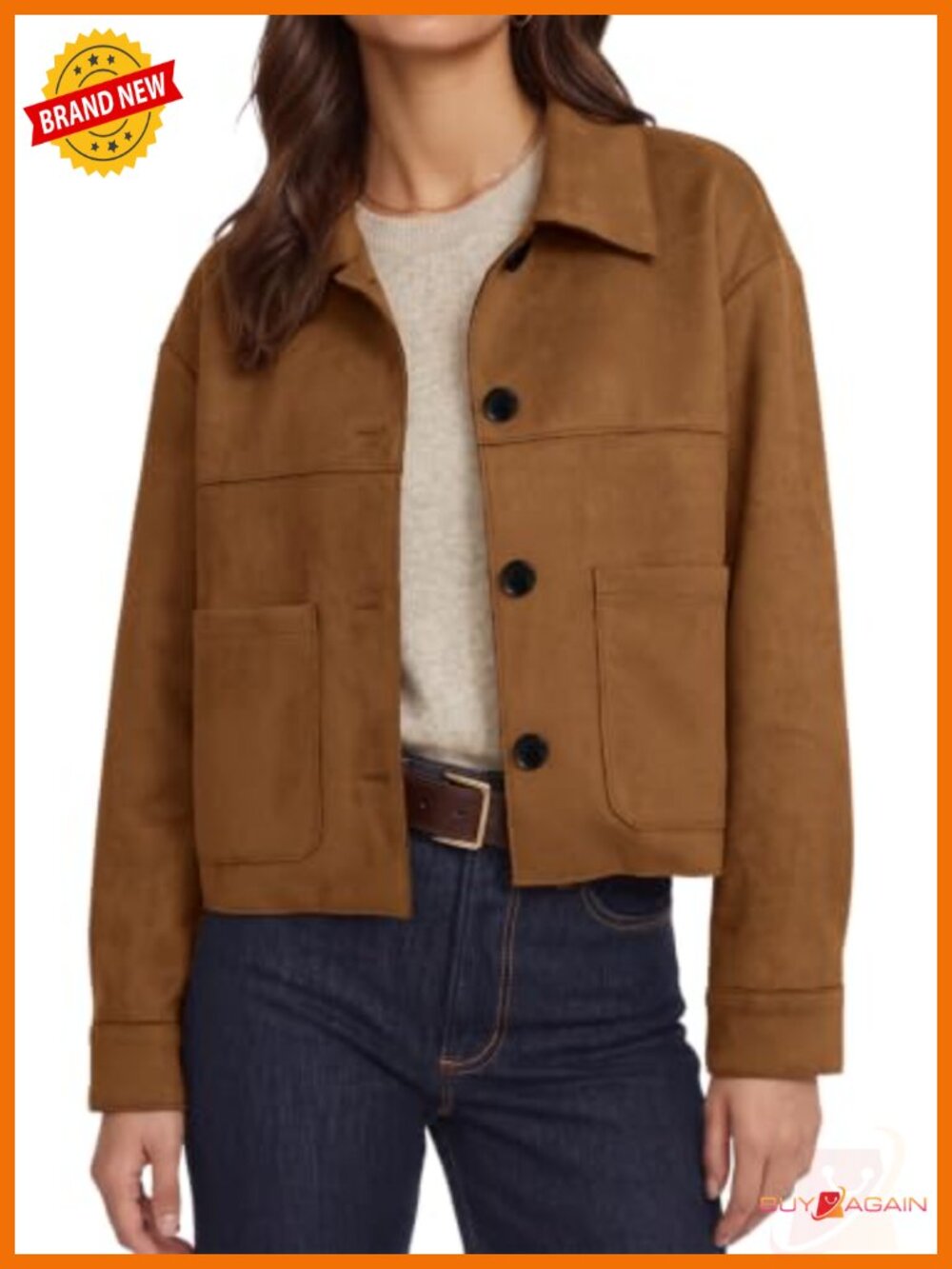Faux Suede Cropped Bomber Jacket Button Down Lightweight Casual Coat